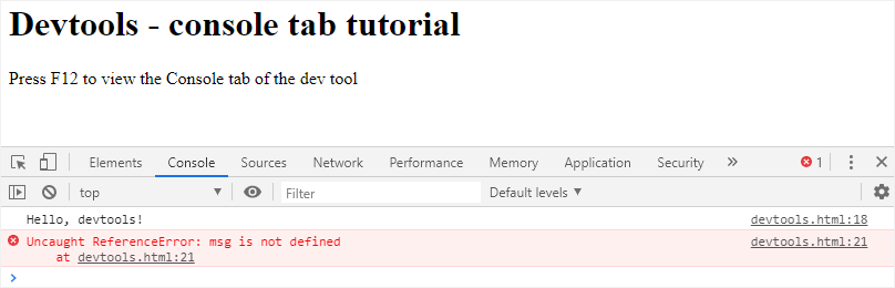 web development tool - console tab