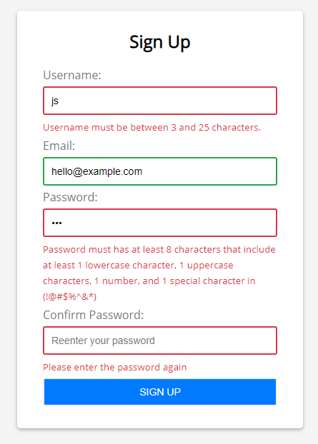 Html Form With Javascript Validation Example Examples Of Javascript